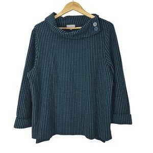 Habitat Sweater Womens XL Cowl Neck Artsy Tunic Textured‎ Lagenlook Blue Black